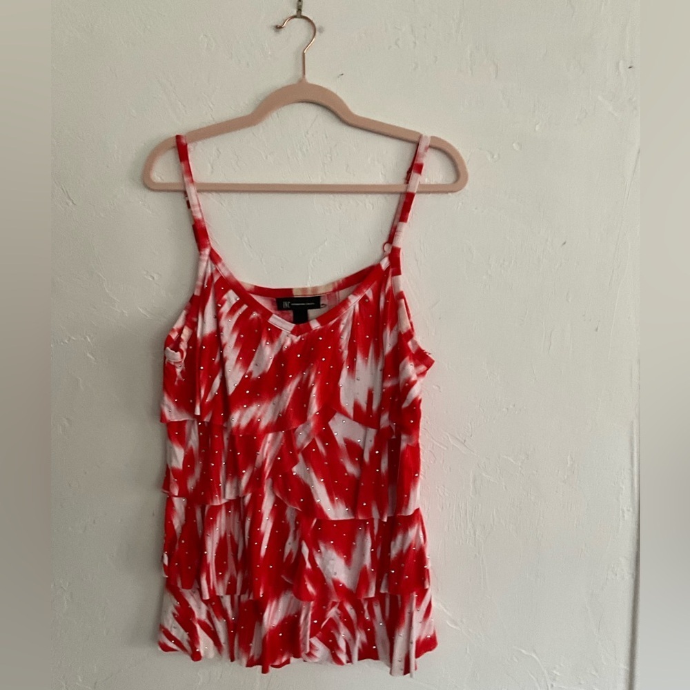 INC International Concepts Red Ikat Rhinestone Cami Large